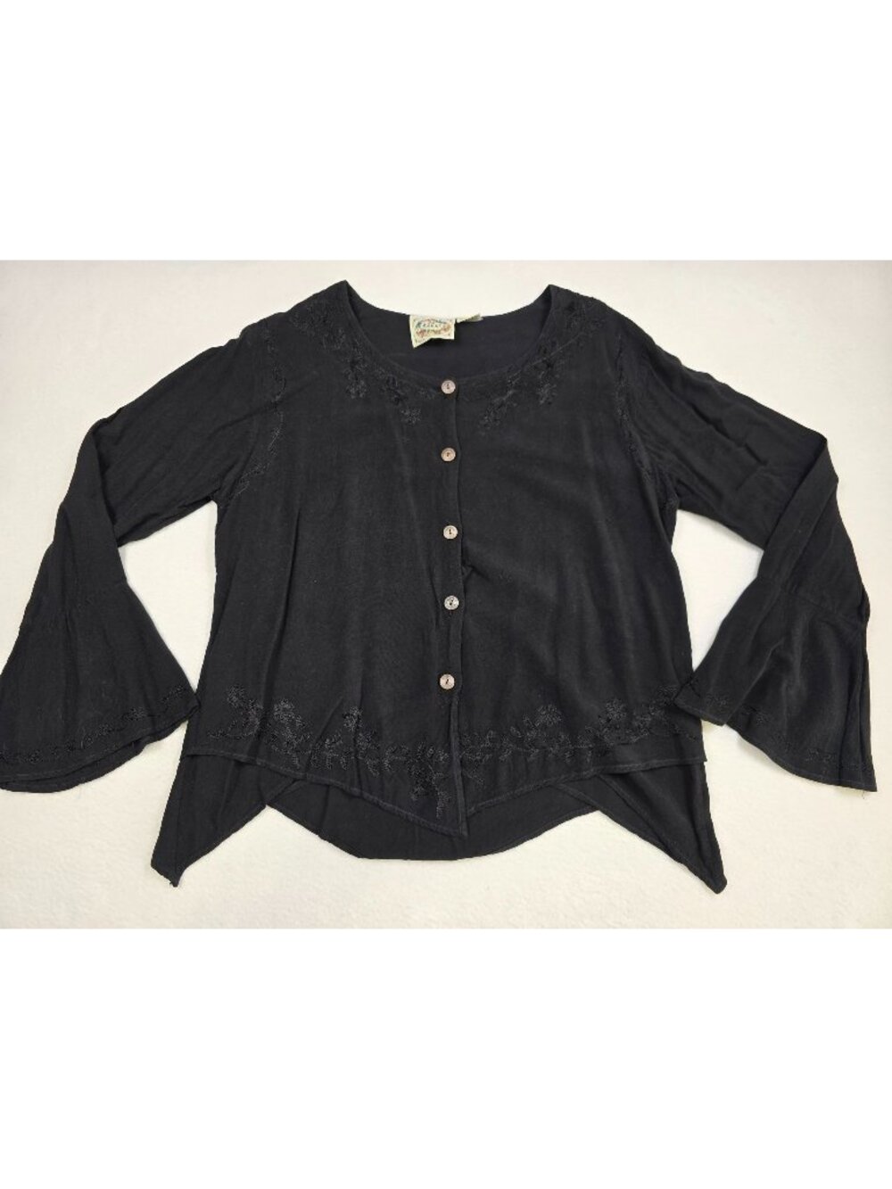 Vintage 24 Karat Black Button-Front Top Free Size Whimsigoth Fairy Grunge